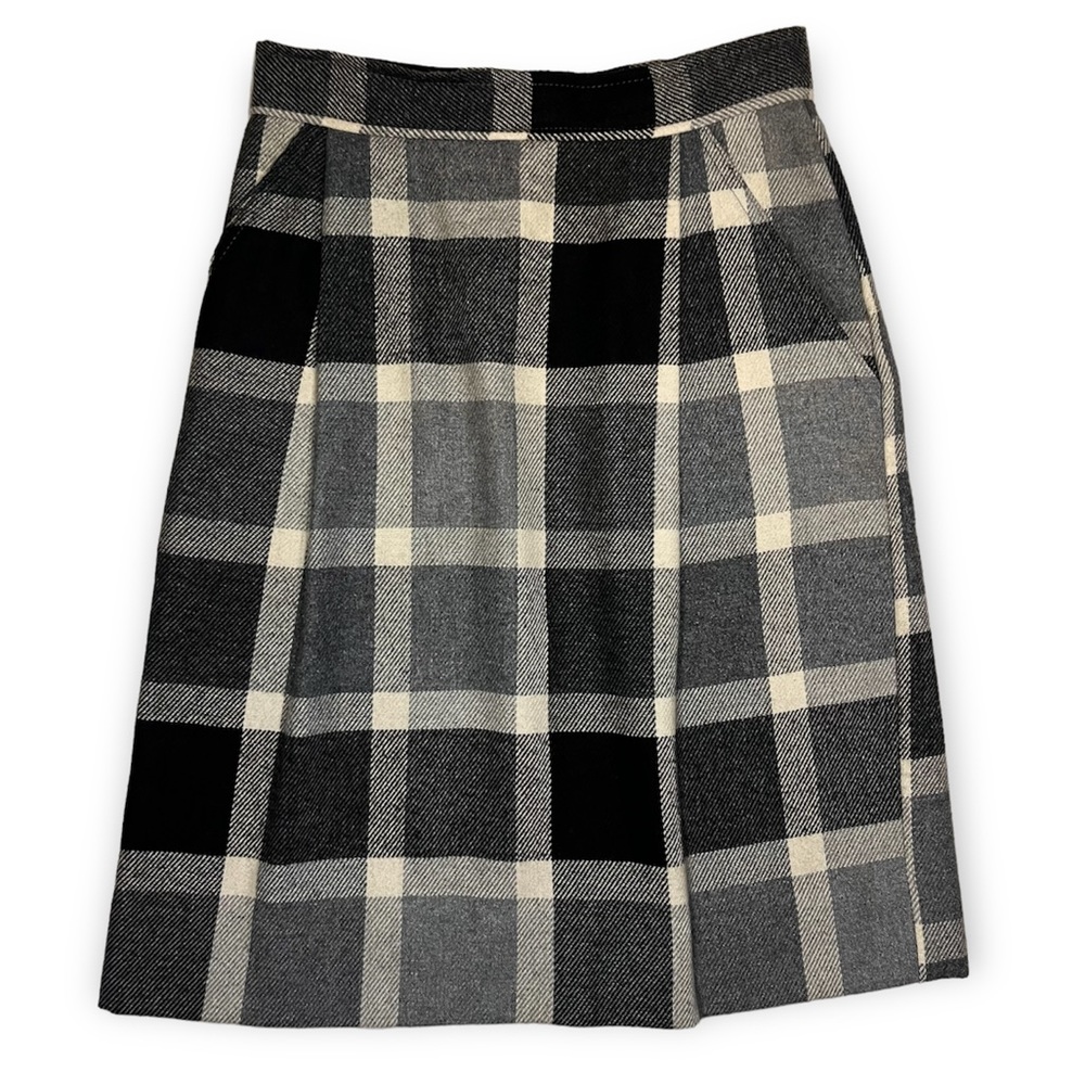 Vintage Gray & Black Plaid Mini Skirt With Pockets Size 7